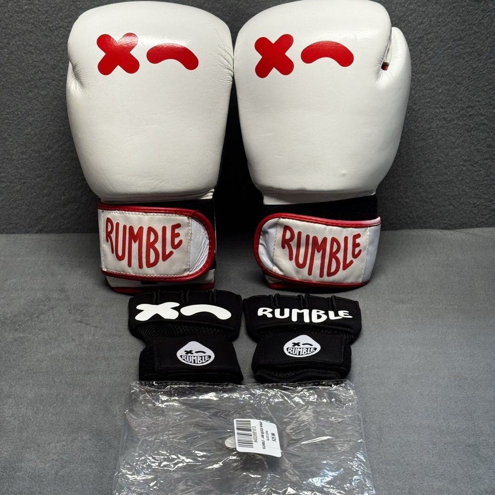 Rumble Boxing Gloves Wink White Weight 14 Oz With Rumble Wink Jab Quick Wraps